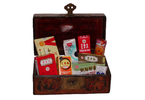 Box containing different Chinese Herbal Medicines